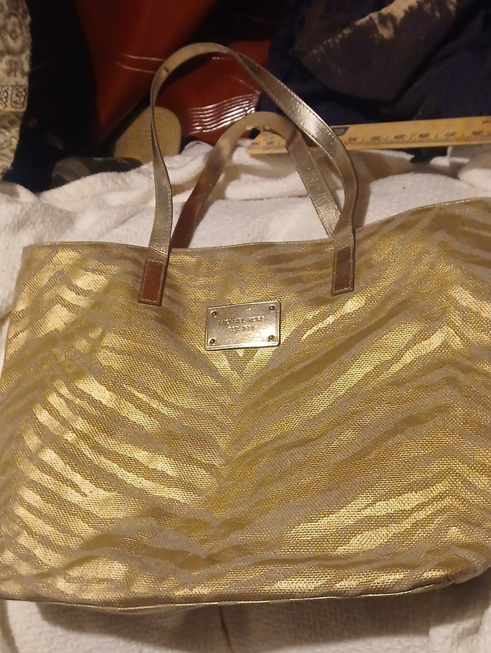 Michael Kors Metallic Gold Zebra-Pattern Tote Large  VG+